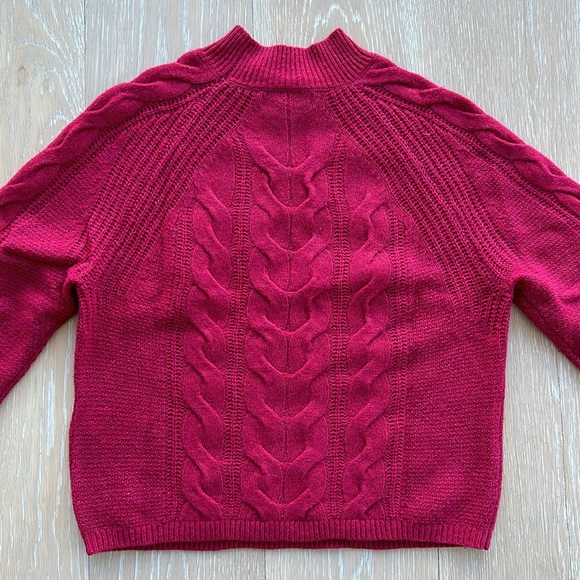 Like New Banana Republic MockNeck Cable Sweater in Fuchsia Italian Wool - Picture 2 of 9